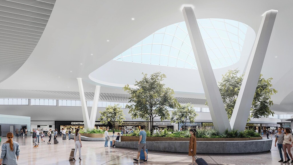 A large building with a large glass dome.