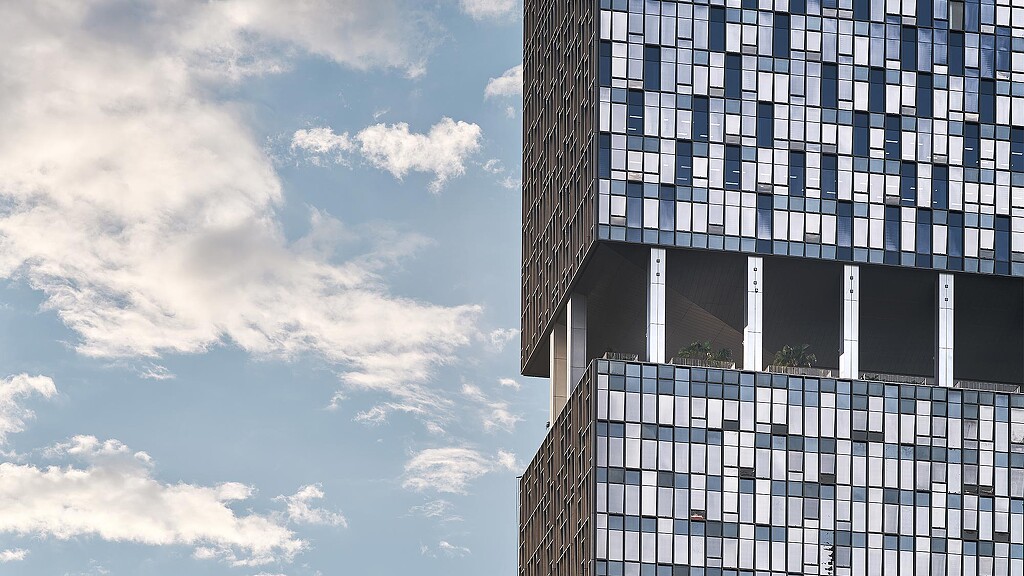 A building with glass windows.