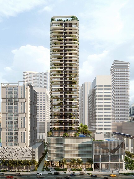 A tall building with many windows.