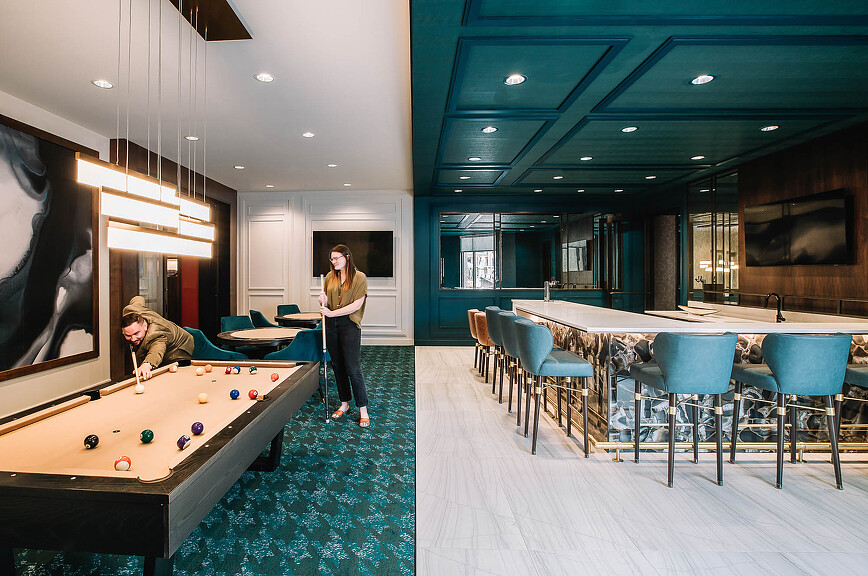Galleria Residences amenity space with pool table