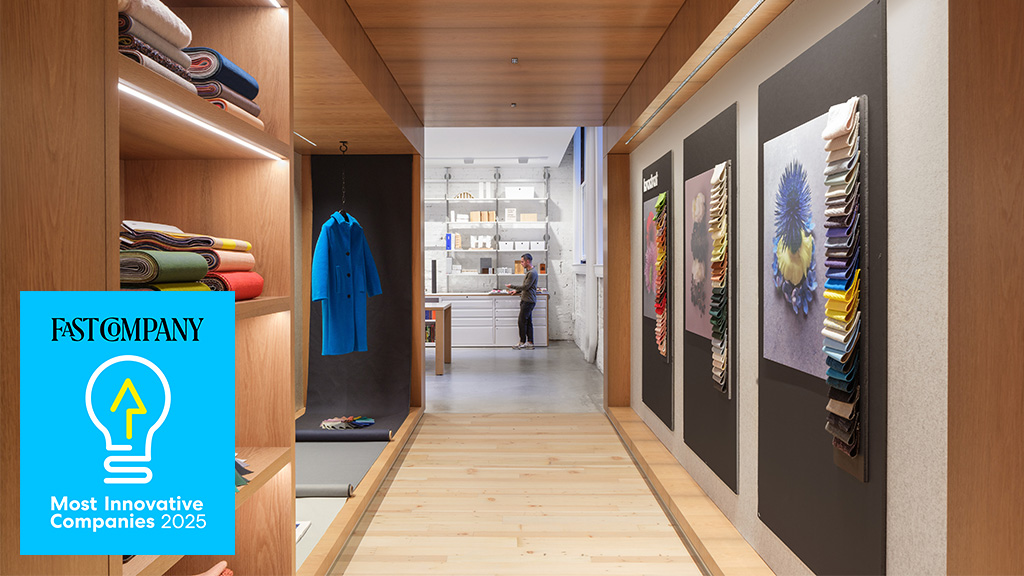 A hallway with a sign.