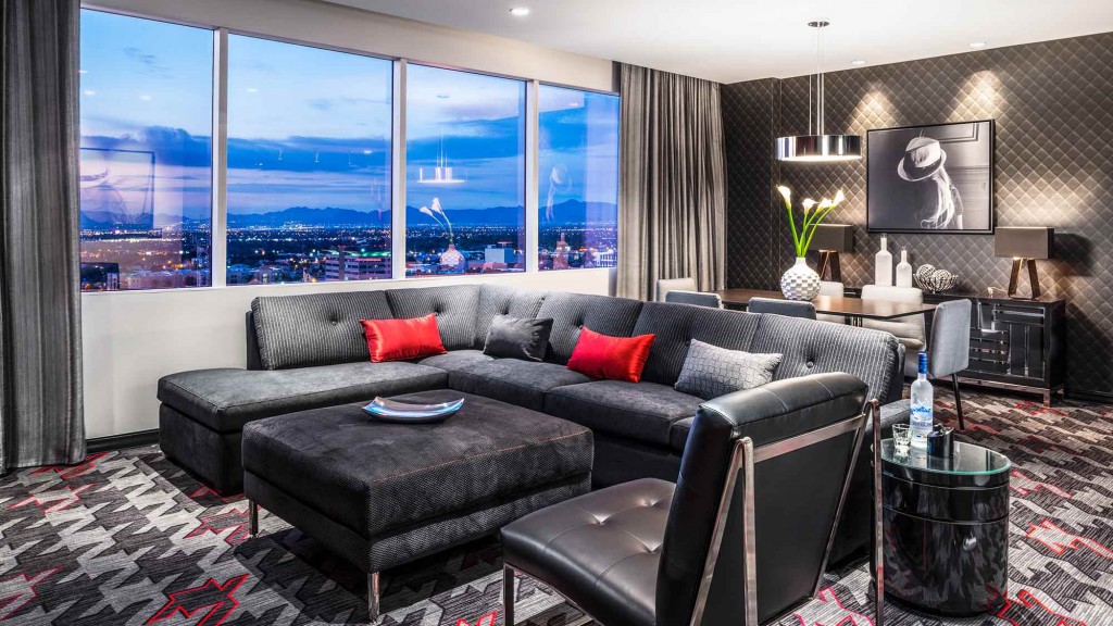 A living room with a large window.