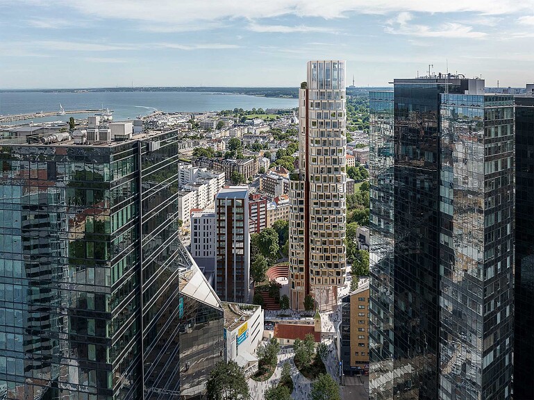 A city with tall buildings.