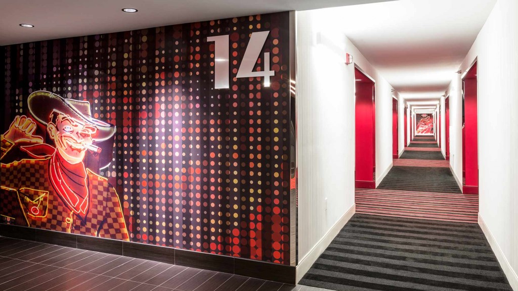 A hallway with a large gate.