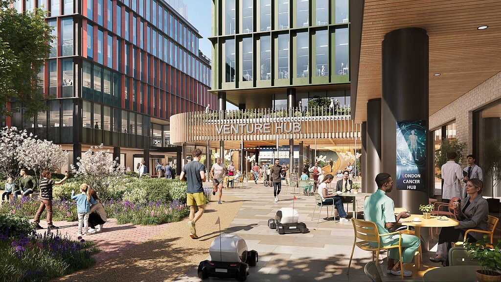 London Cancer Hub outdoor courtyard rendering