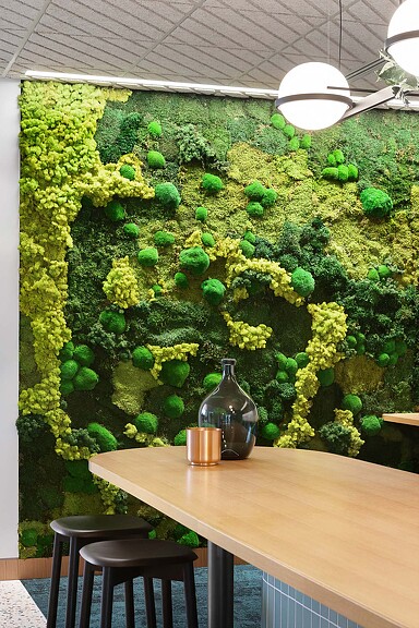 A table with a bottle of water and a plant with flowers.