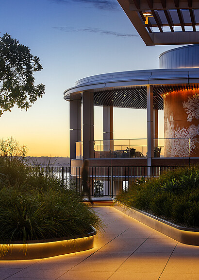 A building with a glass front.