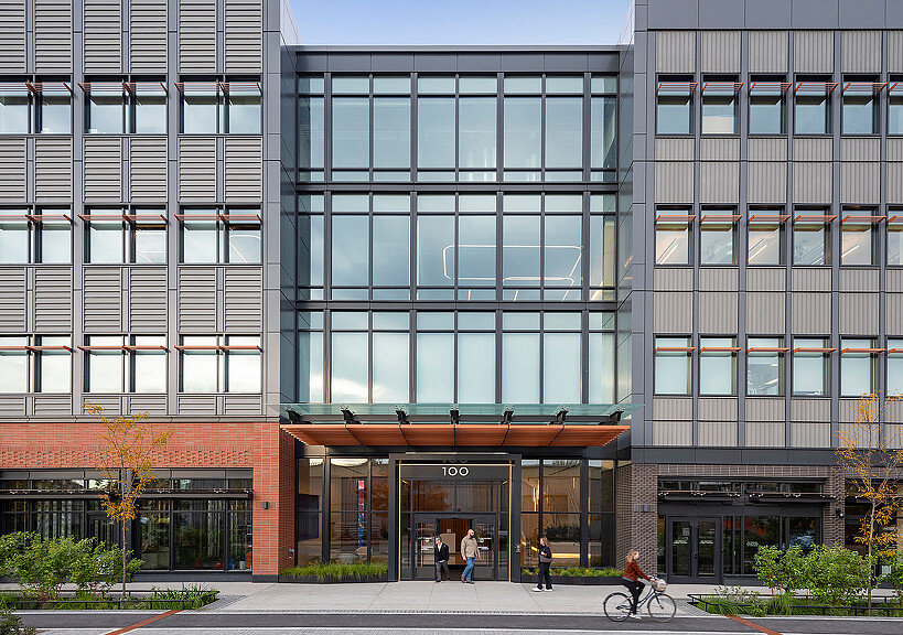 A building with glass windows.