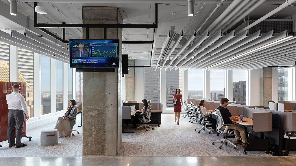 A group of people in an office.