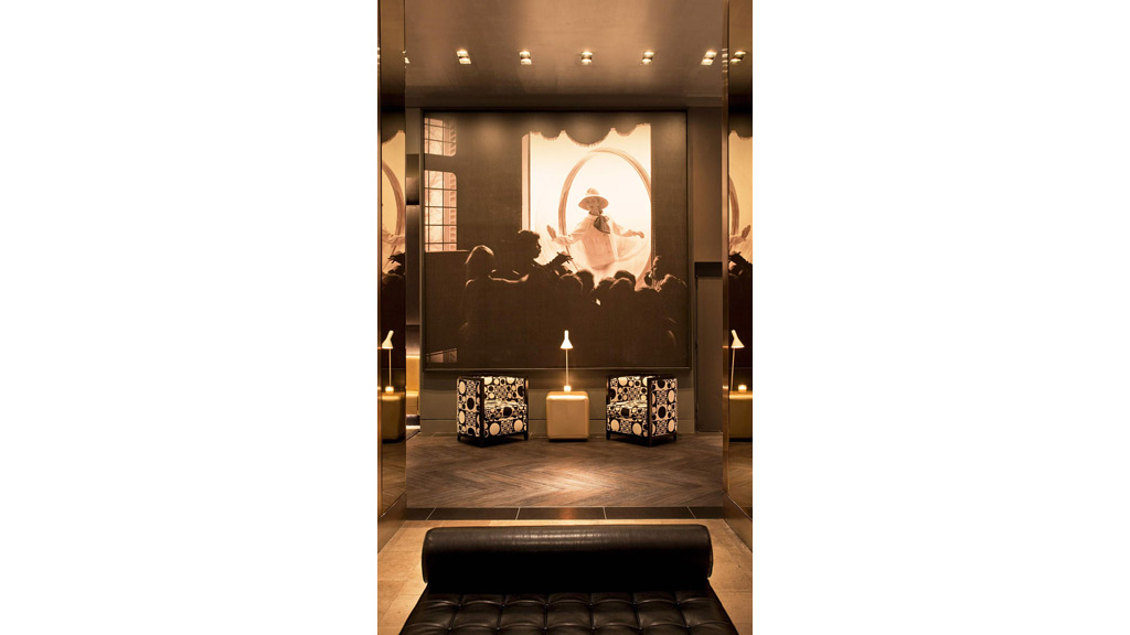 A large painting on a wall.