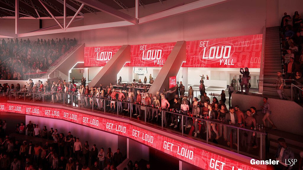 Crowd in bleachers at arena