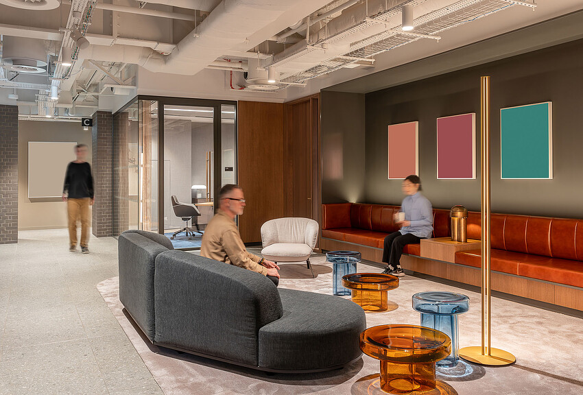 Financial services workplace with varied seating