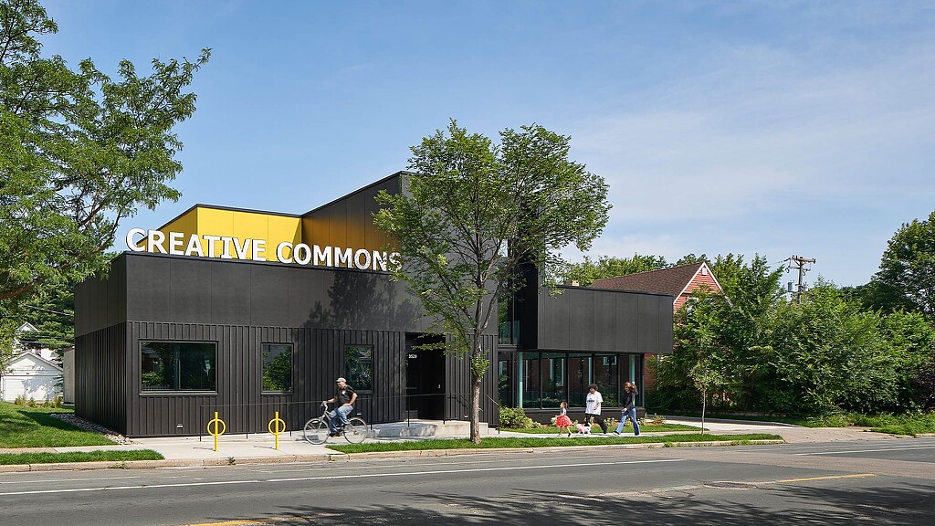 A building with a sign on it.