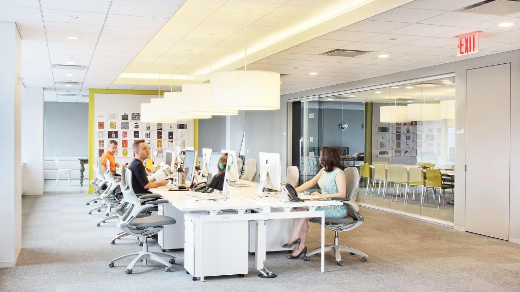 A group of people working in an office.