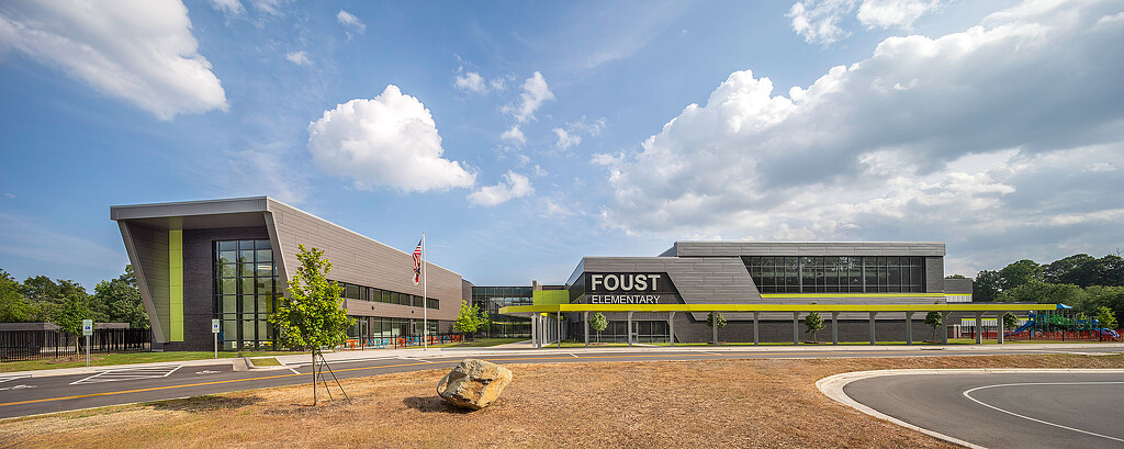 A building with a flag on top.