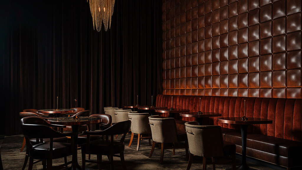 A room with tables and chairs.