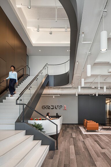 A person standing on the stairs.