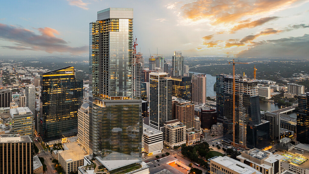 A city with tall buildings.