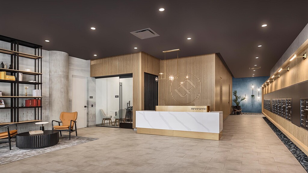 A room with a pool and chairs.