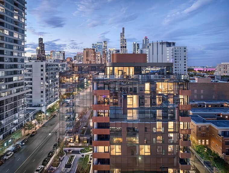 A city with tall buildings.