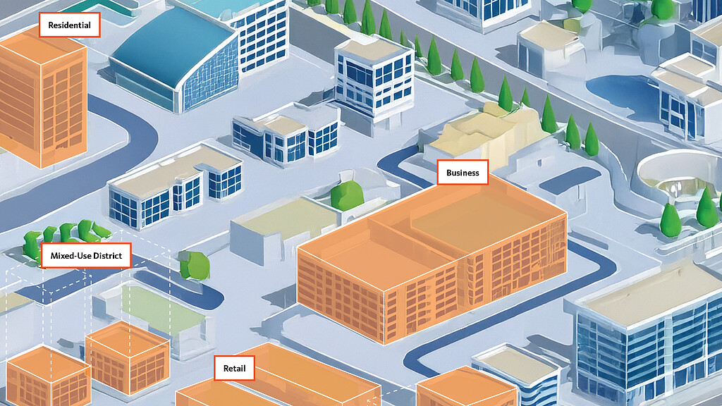 Illustration of suburban office park