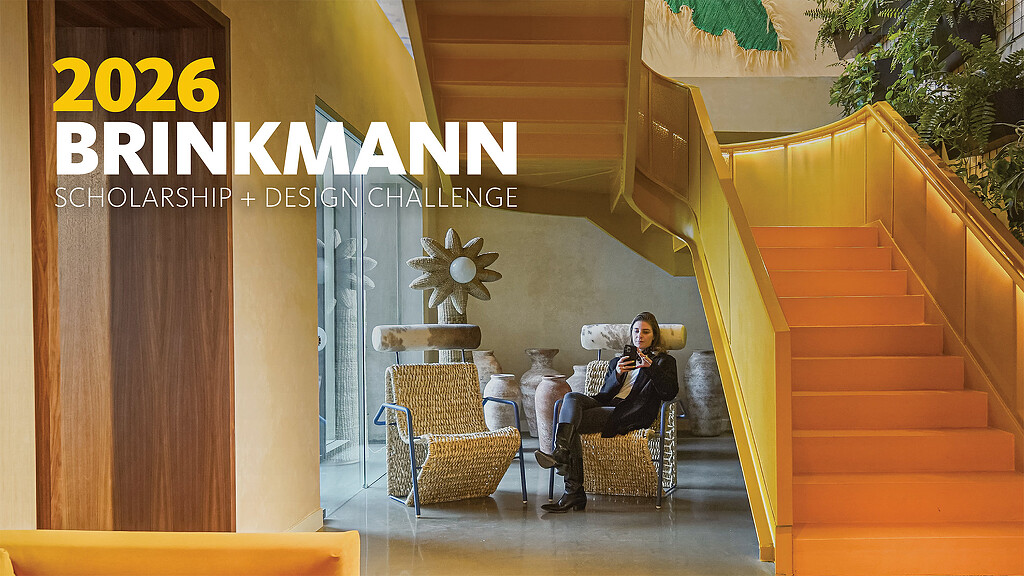 2026 Brinkmann Scholarship + Design Challenge text over image of Etsy Mexico City yellow staircase