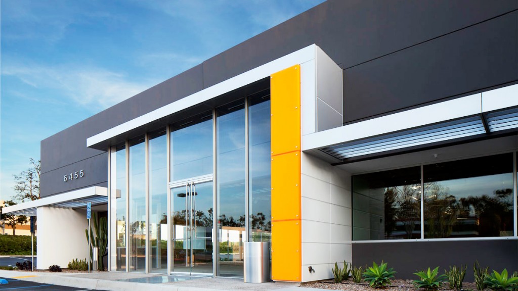 A building with glass windows.