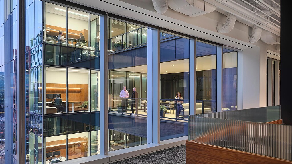 A building with glass windows.