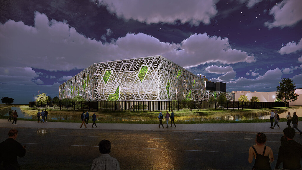 A large building with a dome roof.