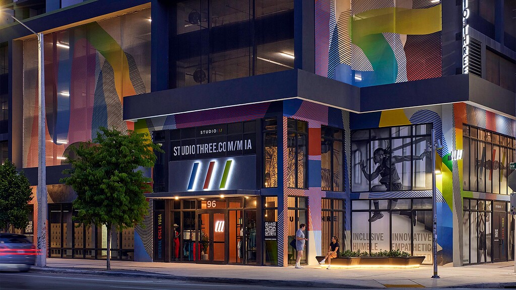 A building with colorful lights.