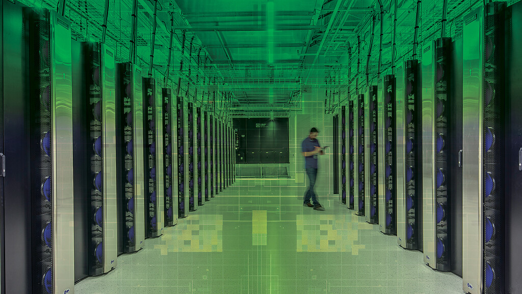 A person walking through a hallway.