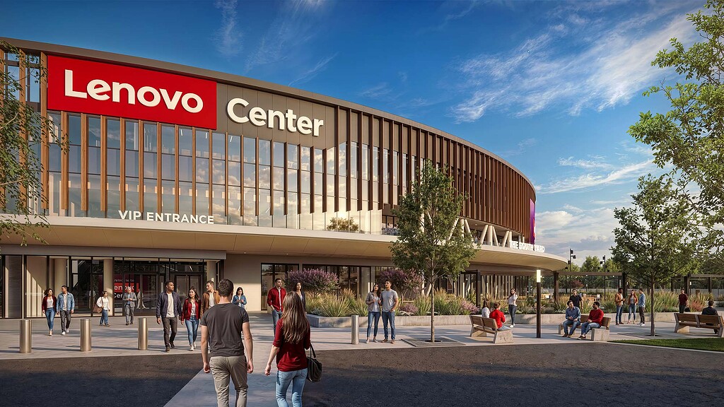 People walking outside of a building.