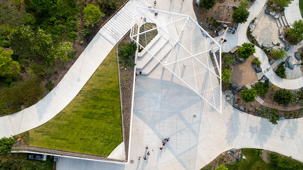 A building with a glass roof.