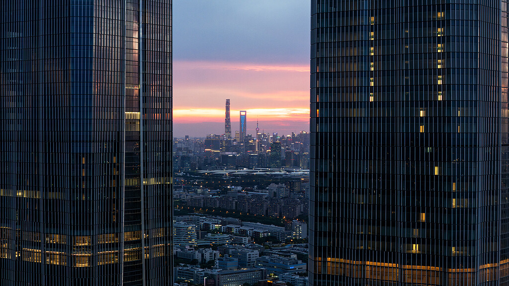 A view of a city from a high rise building.