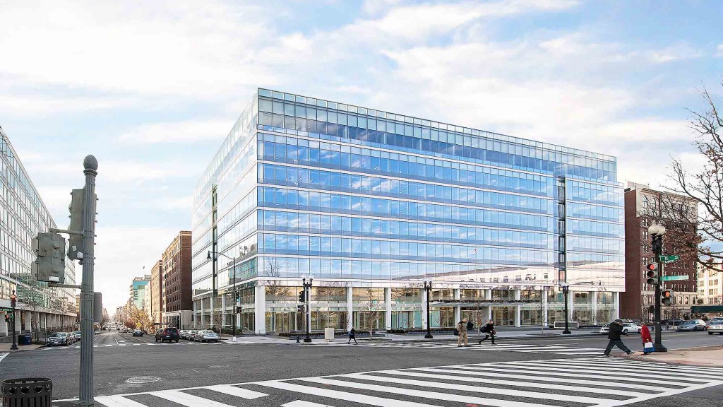 A large glass building.