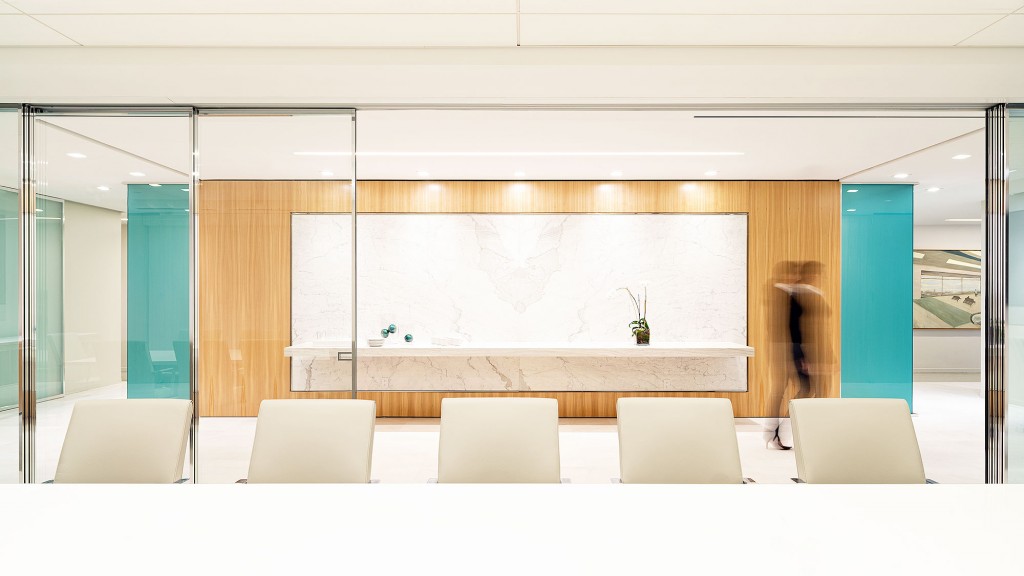 A room with a large window.