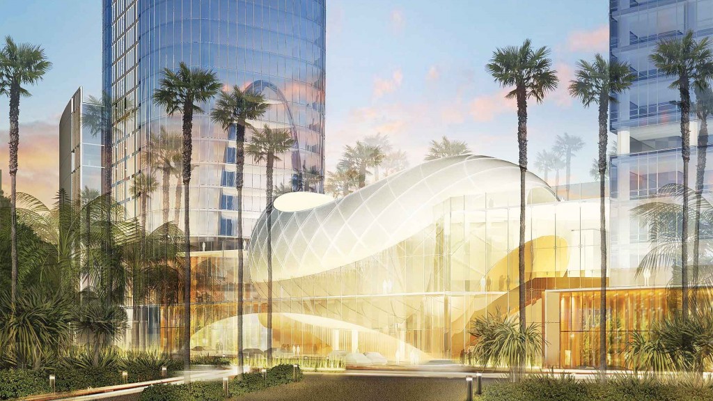 A modern building with a glass front.