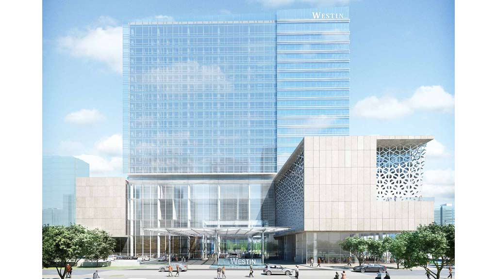 A large glass building.