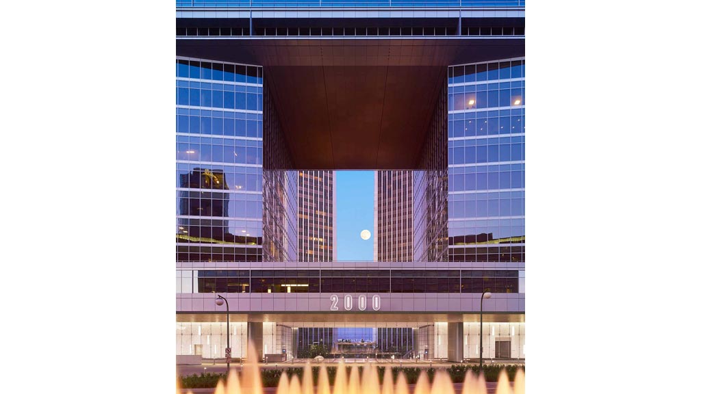 A building with a bridge over it.