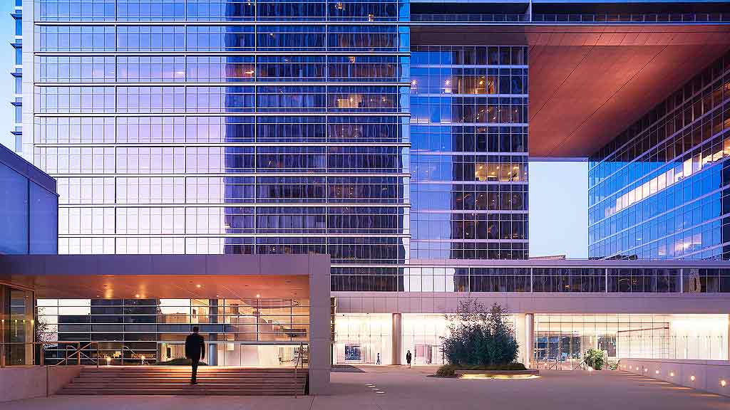 A large building with many windows.