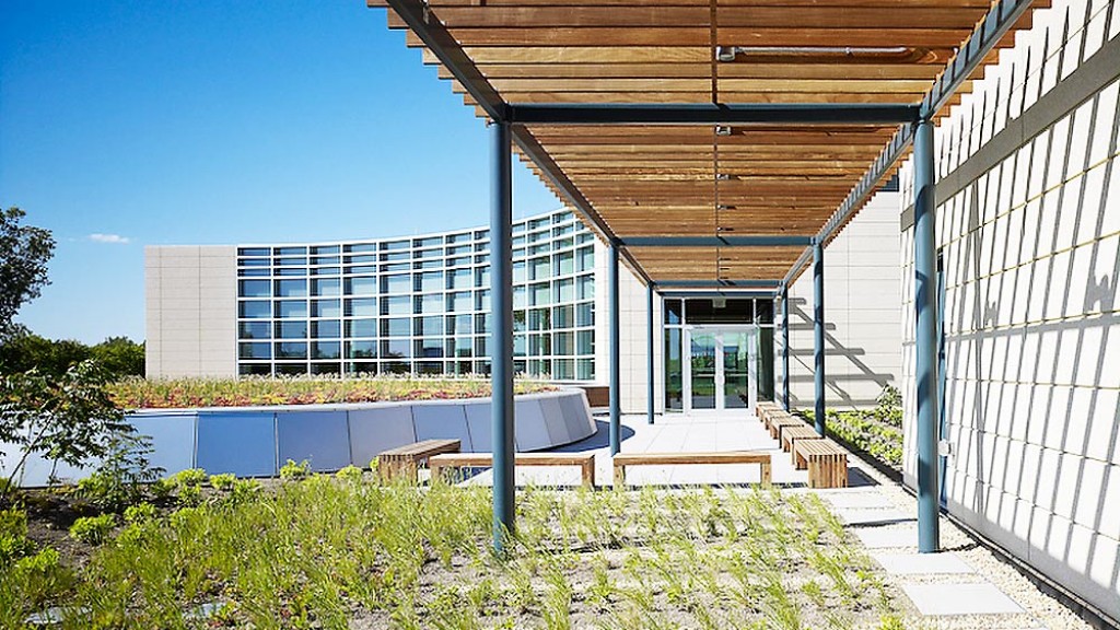 A building with a glass front.