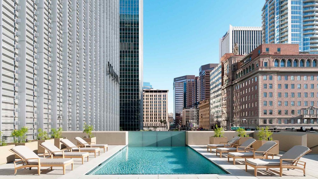 A pool in a city.