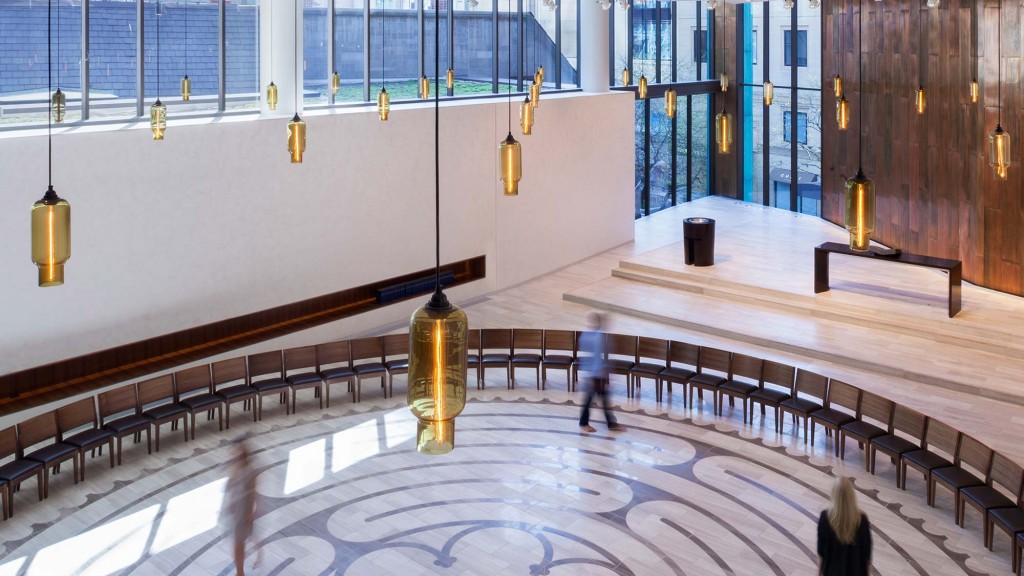 A person walking down a flight of stairs.