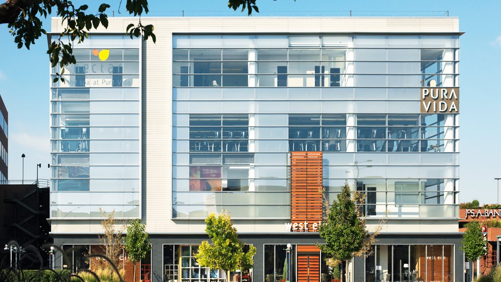 A building with glass windows.