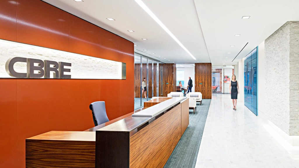 A long hallway with people in it.