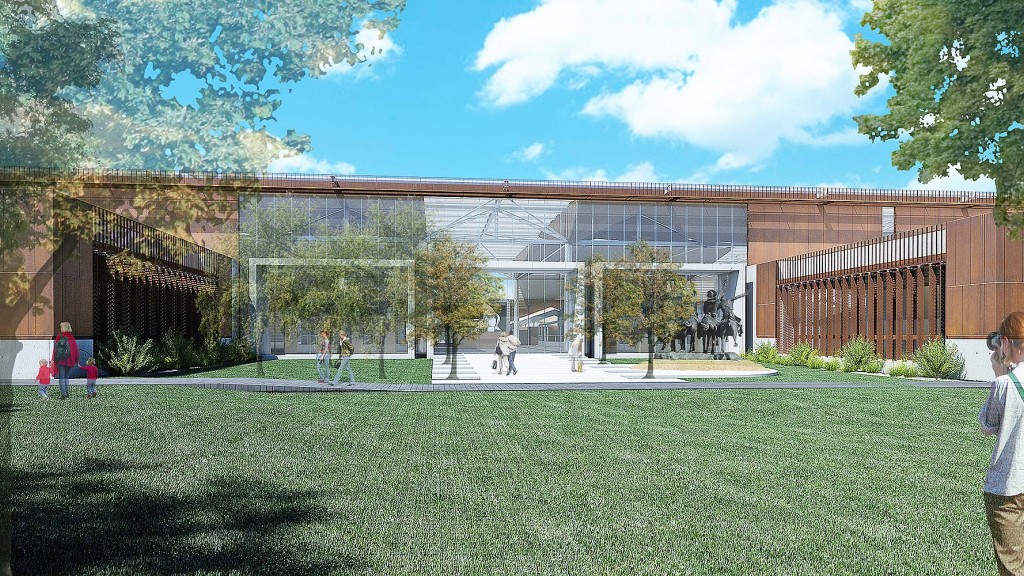 A person standing in front of a building.