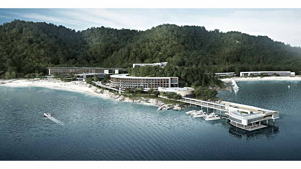 A body of water with a dock and boats on it.