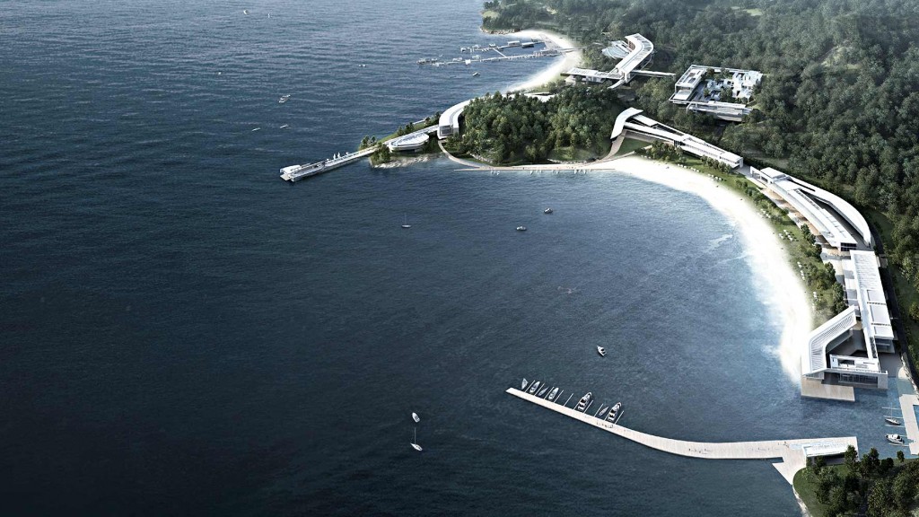 A beach with a body of water.