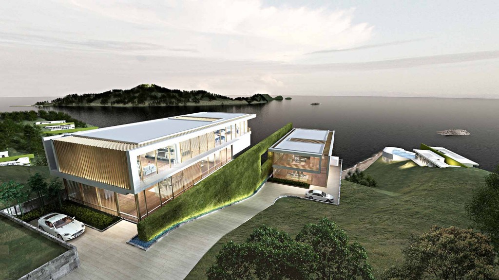 A house on a hill by the water.