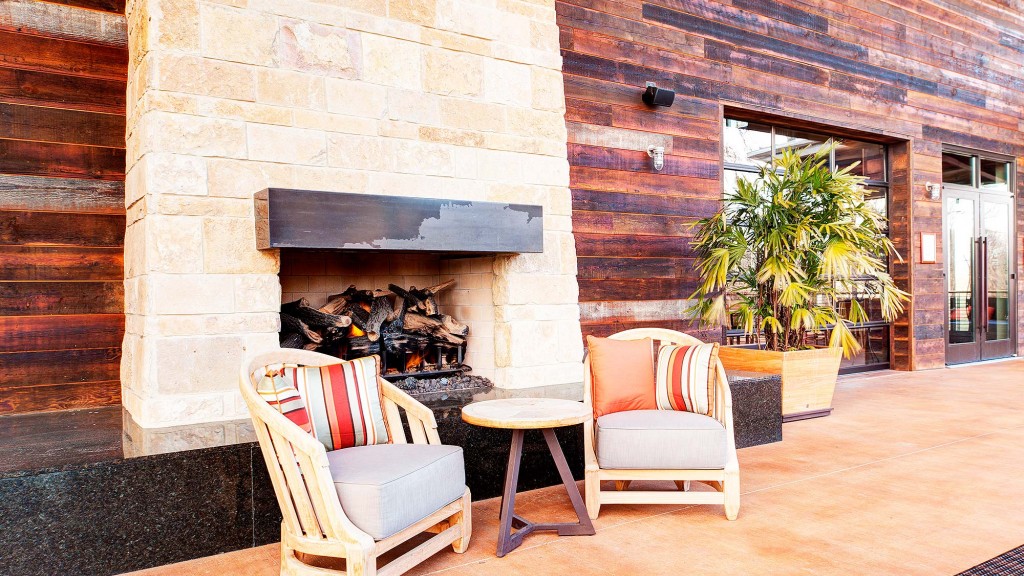 A fireplace in a room.